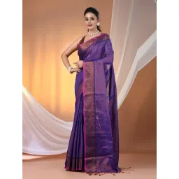 CHARUKRITI Blue Blended Solid Saree With Unstitched Blouse-picture-28