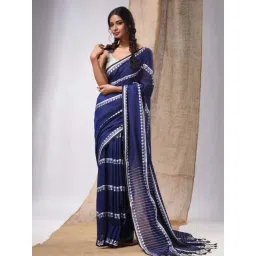 CHARUKRITI Blue Cotton Woven Saree With Unstitched Blouse-picture-13