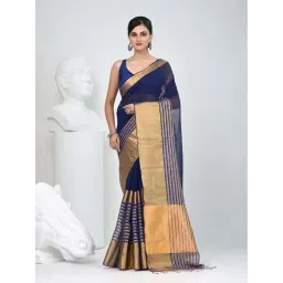 Charukriti Blue Linen Striped Saree With Unstitched Blouse-picture-25