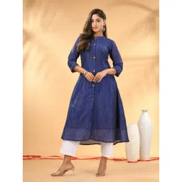 charukriti Blue Textured Cotton Handloom A-line Kurta-picture-21