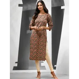 CHARUKRITI Brown Printed Straight Kurta-picture-14