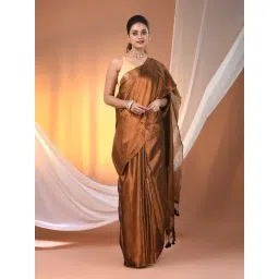 CHARUKRITI Copper Blended Solid Saree With Unstitched Blouse-picture-23
