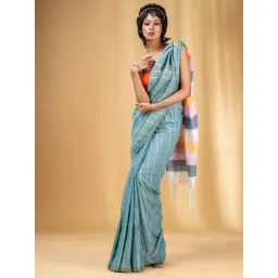 CHARUKRITI Dynasty Green Cotton Saree With Unstitched Blouse-picture-43