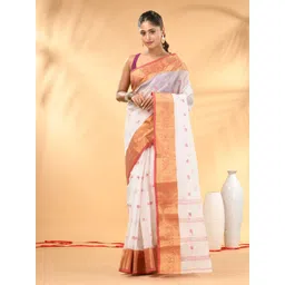 Charukriti Ethnic Motifs Woven Design Zari Pure Cotton Taant Saree-picture-14