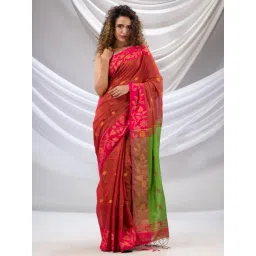 CHARUKRITI Green & Peach Woven Saree With Unstitched Blouse-picture-37