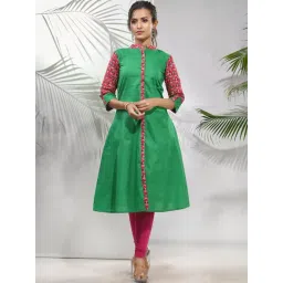 CHARUKRITI Green Cotton Printed A Line Kurta-picture-32