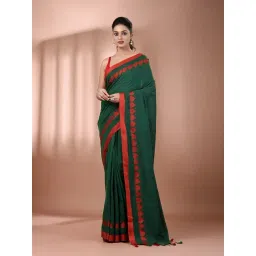 CHARUKRITI Green Cotton Solid Saree With Unstitched Blouse-picture-45