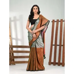CHARUKRITI Grey Colourblocked Saree With Unstitched Blouse-picture-11