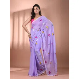 CHARUKRITI Lavender Cotton Embroidered Saree-picture-17