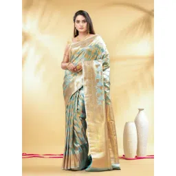 Charukriti Mint Green Silk Embellished Saree-picture-22
