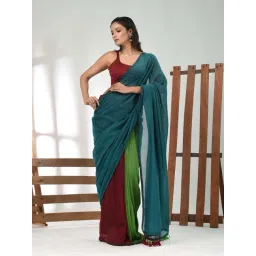 CHARUKRITI Multi Cotton Colourblocked Saree With Unstitched Blouse-picture-24