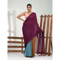 CHARUKRITI Multi Cotton Colourblocked Saree With Unstitched Blouse-picture-25