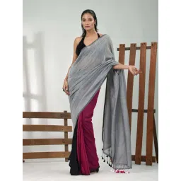 CHARUKRITI Multi Cotton Colourblocked Saree With Unstitched Blouse-picture-28