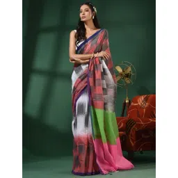 CHARUKRITI Multicolored Chequered Saree With Unstitched Blouse-picture-43