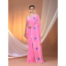 CHARUKRITI Pink Cotton Embroidered Saree-picture-23