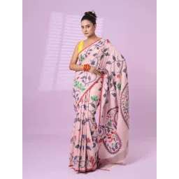 CHARUKRITI Pink Cotton Woven Saree-picture-26