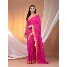 CHARUKRITI Pink Cotton Woven Saree With Unstitched Blouse-picture-31
