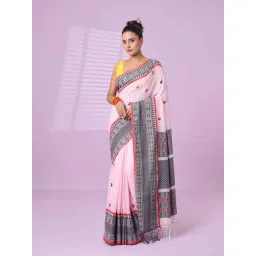 CHARUKRITI Pink Cotton Woven Saree With Unstitched Blouse-picture-25