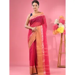CHARUKRITI Pink Cotton Woven Saree Without Unstitched Blouse-picture-20