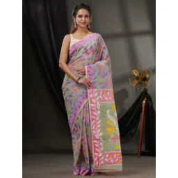 CHARUKRITI Pistachio Green Cotton Floral Print Saree-picture-23