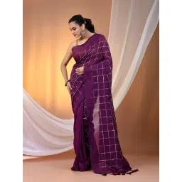 CHARUKRITI Purple Cotton Checks Saree With Unstitched Blouse-picture-16