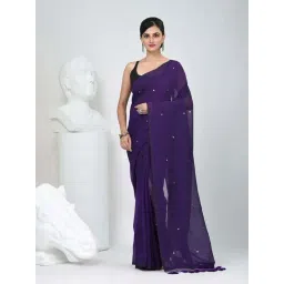 Charukriti Purple Cotton Embellished Saree With Unstitched Blouse-picture-48