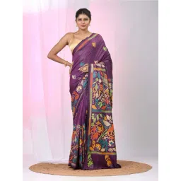 Charukriti Purple Embroidered Saree With Unstitched Blouse-picture-24