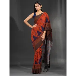 Charukriti Red & Blue Printed Pure Cotton Saree-picture-31