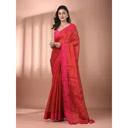 CHARUKRITI Red Blended Stripes Saree With Unstitched Blouse-picture-36