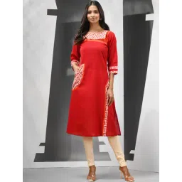 CHARUKRITI Red Cotton Printed A Line Kurta-picture-25