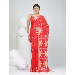 Charukriti Red Cotton Woven Design Saree With Unstitched Blouse-picture-38