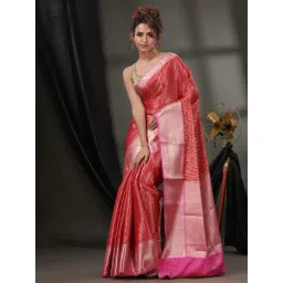 CHARUKRITI Red Silk Woven Saree With Unstitched Blouse-picture-28