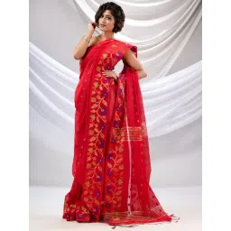 CHARUKRITI Red Woven Saree With Unstitched Blouse-picture-27