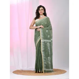 Charukriti Sage Green Cotton Woven Design Saree With Unstitched Blouse-picture-33