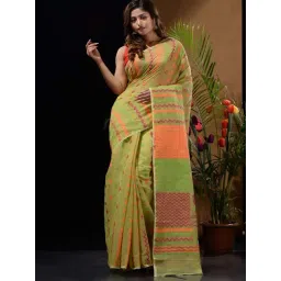 CHARUKRITI Sap Green Cotton Silk Woven Saree Without Blouse-picture-35