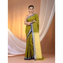 CHARUKRITI Sap Green Cotton Solid Saree With Unstitched Blouse-picture-39