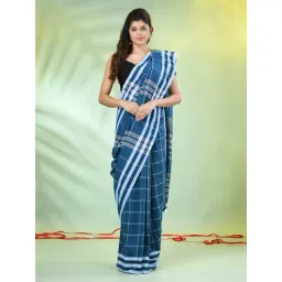 CHARUKRITI Sapphire Blue Cotton Checks Saree-picture-48