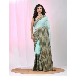 Charukriti Sea Green Cotton Woven Design Saree With Unstitched Blouse-picture-22