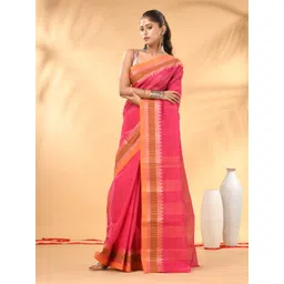 Charukriti Striped Woven Design Zari Border Pure Cotton Taant Saree-picture-37