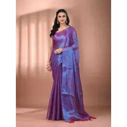 CHARUKRITI Violet Dual Tone Blended Solid Saree With Unstitched Blouse-picture-47