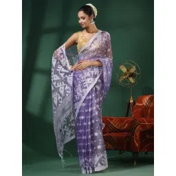 CHARUKRITI Violet Silk Woven Saree With Unstitched Blouse-picture-11