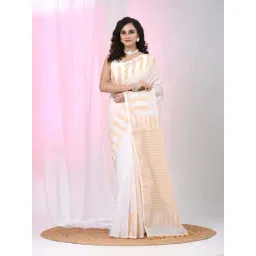 Charukriti White & Beige Cotton Striped Saree With Unstitched Blouse-picture-11
