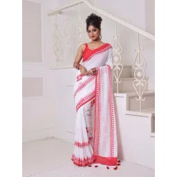 CHARUKRITI White & Red Cotton Printed Saree-picture-16