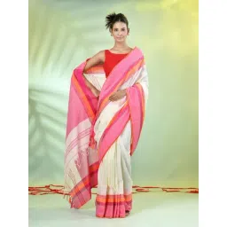 CHARUKRITI White Cotton Colour Blocked Saree-picture-39