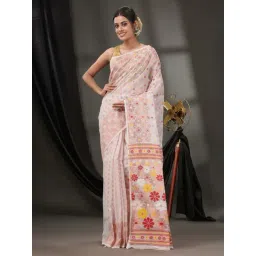 CHARUKRITI White Cotton Floral Print Saree-picture-25