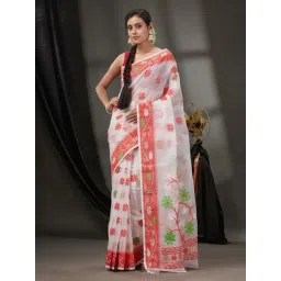 CHARUKRITI White Cotton Floral Print Saree-picture-26