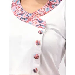 CHARUKRITI White Cotton Printed A Line Kurta image 4