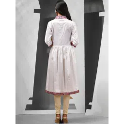CHARUKRITI White Cotton Printed A Line Kurta image 2
