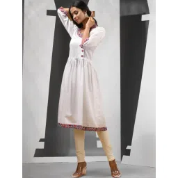 CHARUKRITI White Cotton Printed A Line Kurta image 3