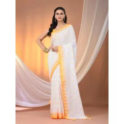 CHARUKRITI White Cotton Woven Saree With Unstitched Blouse-picture-18